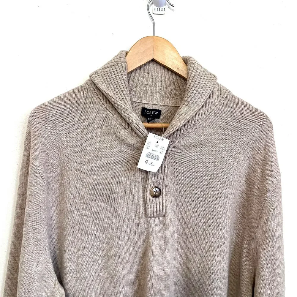 J‎ Crew Mens Shawl Collar Old Money Classic Sweater XXL Beige Wool Minimalist